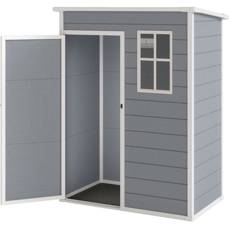 Abri de jardin en plastique, 1, 14 m, 151 x 92 x 193 cm, avec toit monopente, plancher et fenêtre, gris (1/5)