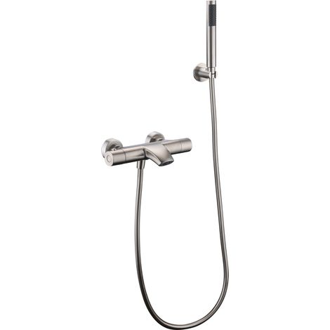 IMEX Set termostático para banera y ducha en acero inoxidable color acero con tubo flexible PVC 180 cm soporte ABS cartucho termostático TURN CLEAN SYSTEM - Modelo MOSCU Imex-BDK034-4 (1/3)