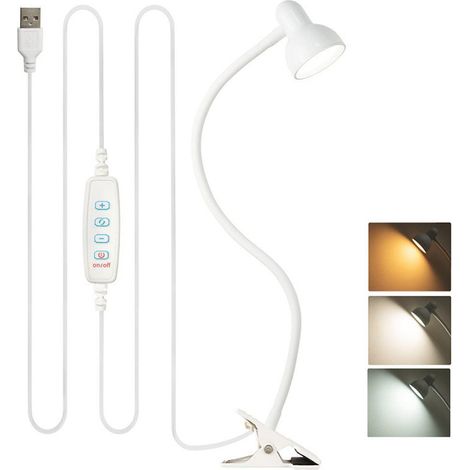 Lampe de Bureau à Pince, Flexible à 360° Lampe LED, Lampe de Chevet en 3 Modes d’Éclairage (1/5)