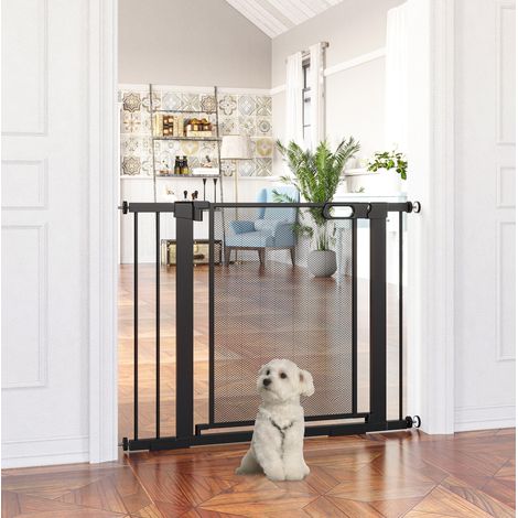 Barrera de seguridad para perros y escaleras sin taladro 75-103 cm autocierre acero negro OKWISH (1/5)