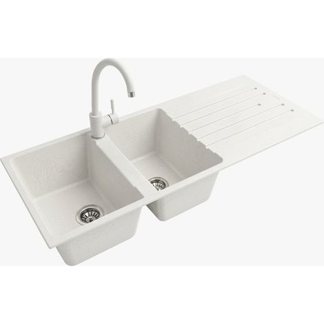 Lavello Staylux con 2 Vasche e gocc. a destra con miscelatore Bianco 1150B-B