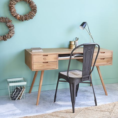 Bureau en bois teck massif 130 cm