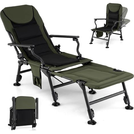 COSTWAY Chaise Pliante Camping, Dossier Inclinable à 5 Niveaux, Pieds Pivotants et Hauteur Réglable, Chaise de Pêche, Repose-Pieds Amovible, Fauteuil Jardin Exterieur, Charge 150 kg (117 x 60 x 90 cm) (1/5)