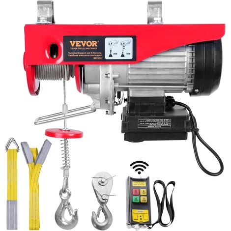 VEVOR Treuil a Cable Electrique 800 kg Palan Electrique avec Telecommande sans Fil 1450 W Treuil-Palan 10 m/min Hauteur de Levage Cable Simple 12 m Moteur pour Garages Entrepots Usines