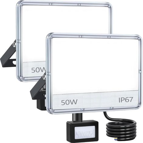Projecteur LED Extérieur avec Détecteur, 2 Pieces 50W 5000LM Spot LED Extérieur Avec Detecteur IP67 Etanche Projecteur Exterieur 6500K, Lampe de Sécurité pour Jardin Garage Patio (1/5)