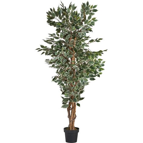 Ficus artificiel feuillage exotique style colonial vert naturel - Vert feuillage naturel et tronc marron (1/5)