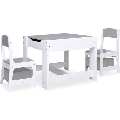 Vidaxl – Table enfant avec 2 chaises – Dimensions 62 x 62 x 48 cm – MDF blanc – Tableau noir amovible – Compartiment de rangement intégré (1/5)