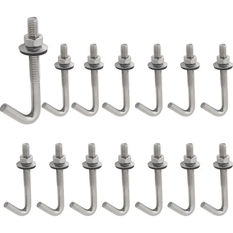 Lot de 15 boulons d'ancrage à crochet en J M6 en acier inoxydable 304 à longue tige avec écrou hexagonal et rondelle (M6 x 45 mm) (1/5)