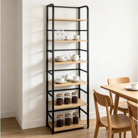 MEUBLIV Bibliotheque etagere 6 niveaux noir et chene clair 50x30x176 cm (1/4)
