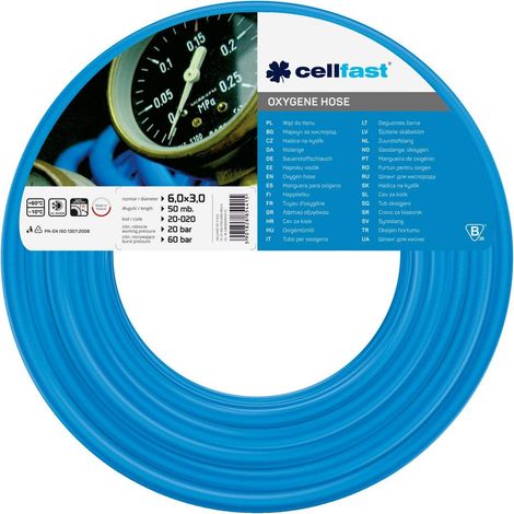 Cellfast Gas - Manguera de oxígeno (6 x 3 mm, 50 m), Color Rojo