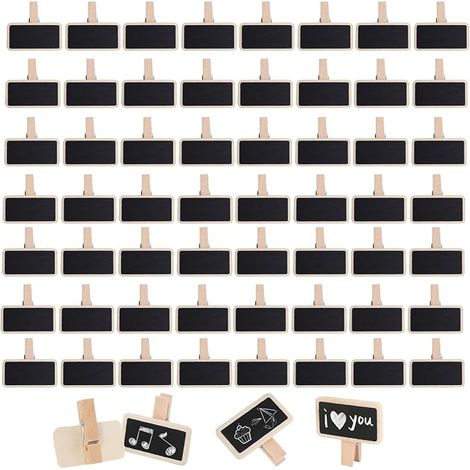 60 Pieces Mini Wooden Laundry Boards with Clip for Chalkboard, Small Square Wooden Chalk Boards Reusable for Hanging Photos, Memos, Notes or Food Labels (1/5)
