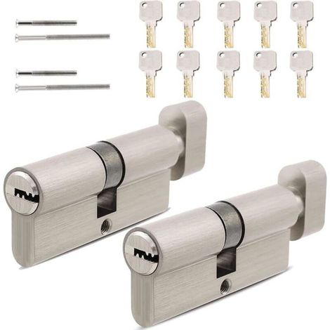 Cellfast – Lot de 2 cylindres de serrure 30/30 et 35/35 avec 5 clés – Cylindres profilés double sécurité – Protection anti-perçage – Pour portes en bois