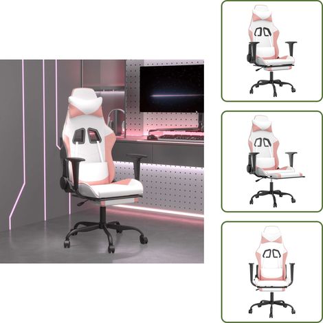 Gaming-Stuhl mit Massage & Fußstütze Weiß und Rosa Kunstleder - Gaming-Stuhl - Gamer Chair - Bürostuh - Schreibtischstuhl - PC-Stuhl (1/5)