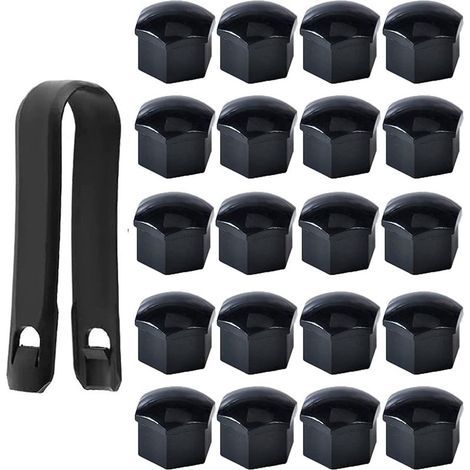 Lot de 20 Capuchons d'écrou de Roue 17mm, Cache-écrous de Boulon de Roue, Cache-écrous de Pneu Hexagonaux avec Ensemble d'outils de Démontage pour Voitures, Noir (1/5)