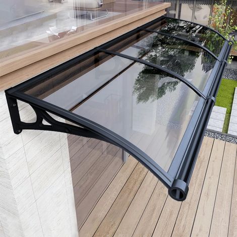 Auvent pour porte d'entrée, store de porte de fenêtre extérieur avec support en aluminium en plaque de polycarbonate, store de porte pour terrasse, balcon, véranda, protection UV contre la pluie (1/5)