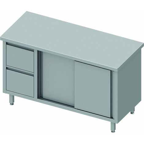 Meuble Bas Cuisine Inox - Porte Coulissante & 2 Tiroirs - Gamme 700 - Stalgast