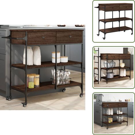 The Living Store Chariot de cuisine chêne marron 105x42x95 cm bois d'ingénierie - Chariot De Cuisine - Chariot À Légumes - Meuble De Rangement - Chariot Multifonctionnel - Organisation Cuisine (1/5)