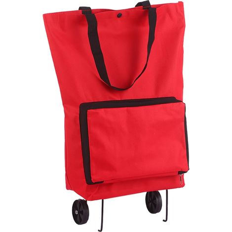 Sac à provisions à roulettes, sac à roulettes pliable avec roulettes Panier pliable réutilisable Sacs d'épicerie pliables Sac de voyage Rouge