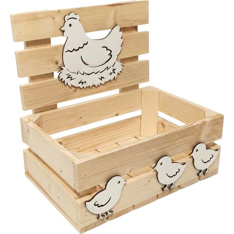 Scatola pasquale in legno con gallina e pulcini, 30x20 cm (1/5)