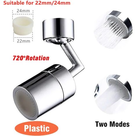 Nouvelle douchette de robinet rotative universelle à 1080° pour robinet d'évier, rallonge, buse anti-éclaboussures, adaptateur 22/24, double mode 720 (1/5)