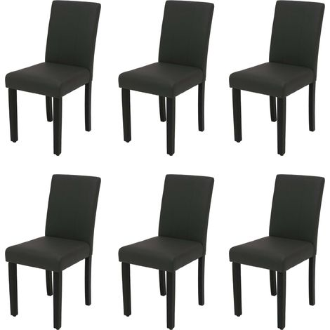 Set di 6 sedie da pranzo HHG-716d, sedia da cucina imbottita con schienale, ecopelle, grigio scuro (1/5)