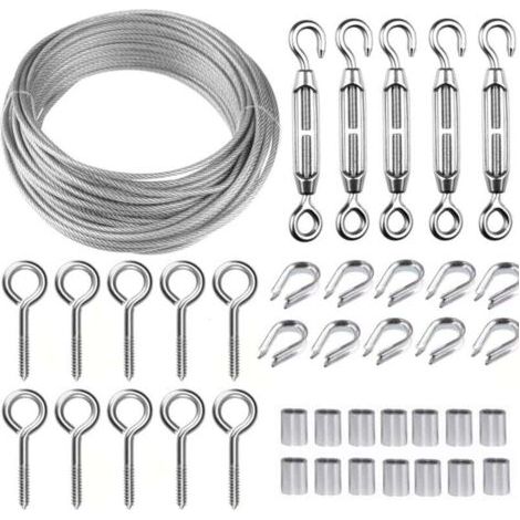 Corde en Acier Inoxydable à Suspendre Kit,30M/2mm Câble en Acier Inoxydable Revêtu avec M5 Tendeurs de Fil,Kit Cable Metallique 2mm pour Plantes Grimpante,Outdoor Suspension,Corde a linge