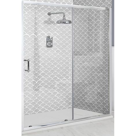 Milano Langley Chrome Reversible Sliding Door Shower Enclosure with White Slate Effect Tray and Fast Flow Waste - 1700mm x 900mm (1/5)