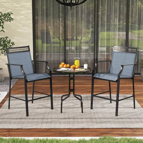 Lot de 2 Tabourets Bar Patio Robustes Repose-pieds Accoudoirs Cadre Métallique Bleu CWXT1914 DESIGN IN (1/3)