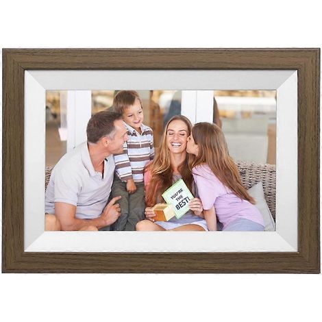 Cadre photo numérique WiFi 10,1 pouces, résolution IPS HD 1280 x 800, compatible avec les réseaux cloud, rotation automatique, fixation murale, 32 Go, prise européenne. (1/5)
