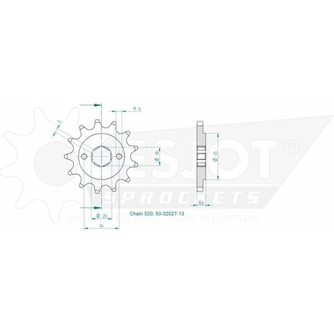 Pignon Honda - 520 - 13 Dents - Made in Germany (1/2)