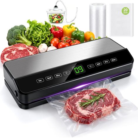 Machine Sous Vide Alimentaire, Automatique Secs et Humides Appareil de Mise Sous Vide, Machine vide avec Cutter intégré, 20 sacs sous vide, 1 sac enroulable et Tube Sous Vide (1/5)