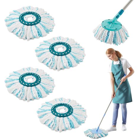 Ensemble de 4 têtes de rechange pour balai à franges Leifheit Clean Twist, têtes de balai à double système de fibres.