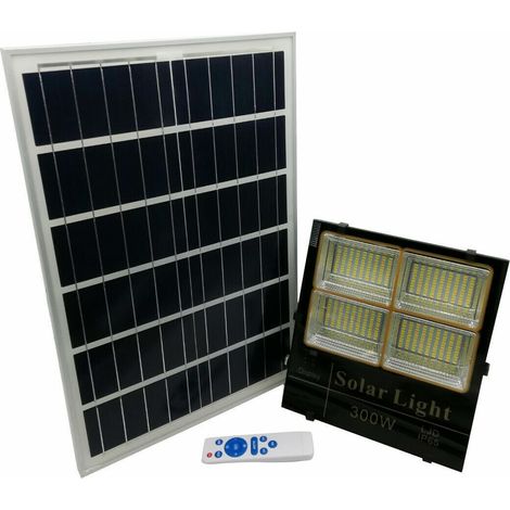 Faro con Pannello Solare LED 300W CAMBIA 3 COLORI LUCE CALDA FREDDA E NATURALE IP65 telecomando (1/3)