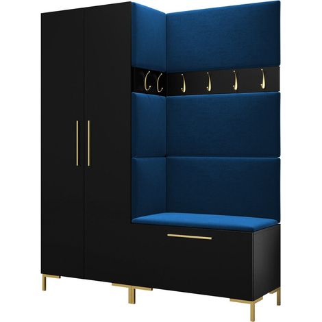 Mobilier1 – Meuble d'entrée noir 196x158x44cm – Stratifié et tapisserie – À suspendre ou à poser – Résistant aux rayures et aux taches