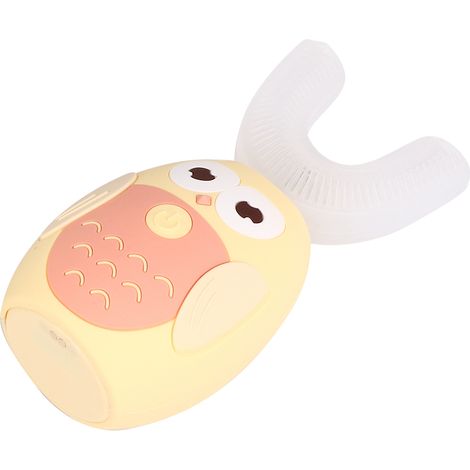 Brosse à dents sonique automatique enfant U en silicone, hibou jaune, 6-12 ans, brosse électrique douce pour dents sensibles, lot unique (1/5)