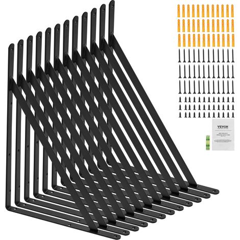 VEVOR Staffe per mensola, 460 x 305 mm, Staffa per mensola galleggiante per carichi pesanti, 12 pezzi, Staffa per mensola triangolare nera opaca spessa 3 mm, Acciaio con capacita carico 72,6kg