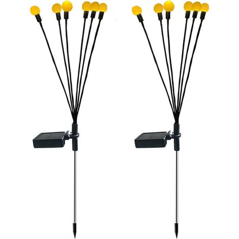 Set mit 2 oszillierenden Solarleuchten in Form von Glühwürmchen mit je 6 Köpfen, intelligenter Lichtsteuerung, wasserdicht, zum Einpflanzen in den Boden, zur Gartendekoration. (1/5)