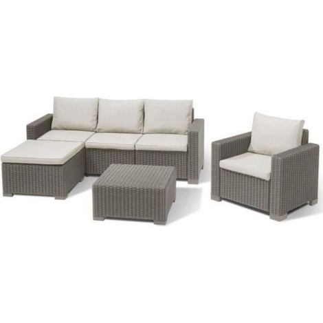 Allibert – Salon de jardin en résine imitation rotin tressé – 5 places – Table basse carrée – Dossiers ergonomiques – Confort optimal (1/5)