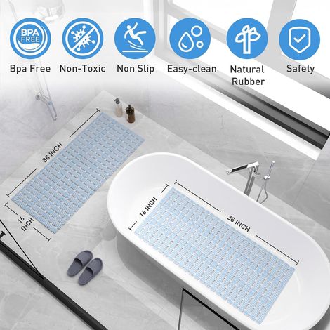 Tapis de douche antidérapant 90x40 cm TPE bleu, anti-moisissure (1/5)