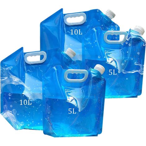 Lot de 4 sacs à eau pliables, gourdes de 5 L/10 L pliables et portables, idéales pour le camping, la randonnée, les pique-niques et les barbecues.-AquaForge (1/4)
