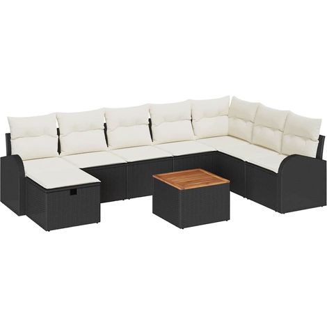 Ensemble de canapé de jardin avec coussin 9 pcs Mobilier de jardin Noir polyrotin (1/5)