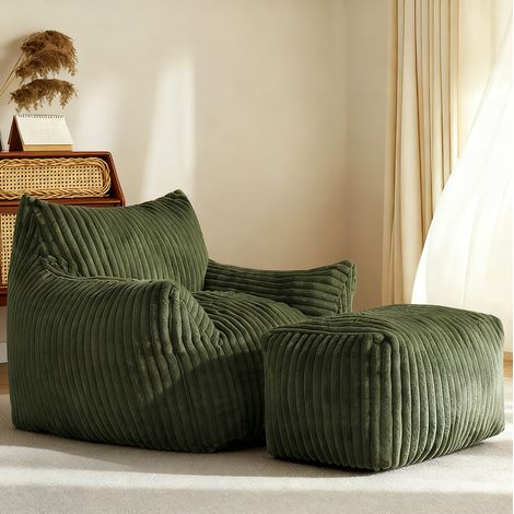 Fauteuil courbé avec repose-pieds, vert (1/5)