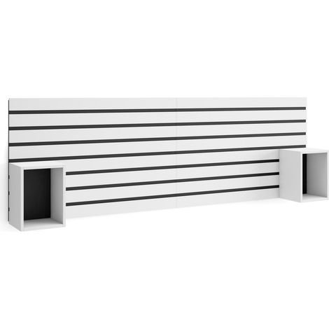 Skraut Home - Testiera e Comodini - Spalliera letto, stoccaggio - 214x3x70 cm - Letto 135,140,150,160 cm - Pannelli - Stile moderno - Bianco (1/5)