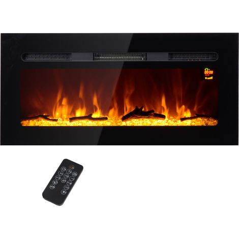 Camino elettrico da parete 1800W nero con telecomando e effetto fiamma realistico (1/5)