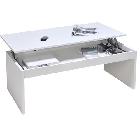 Le Quai Des Affaires – Table basse relevable 100x50cm – Panneau mélaminé blanc – Mécanismes métalliques – Dimensions 100x50x43 cm (1/3)
