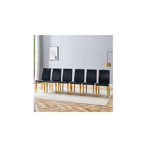 Set de 6 sillas de comedor de piel sintética negra y metal dorado (1/5)