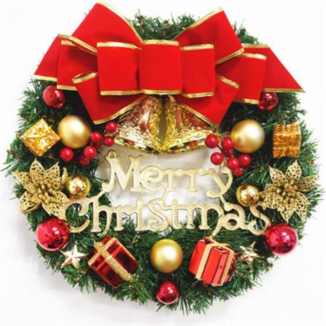 Herbstkranz zum Aufhängen an der Haustür, modische Weihnachtsgirlande, Weihnachtsschmuck, Weihnachtskranz (Geschenkbox mit Doppelglocke)