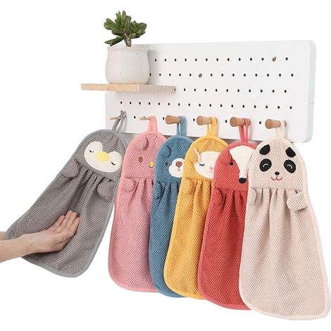 Lot de 6 serviettes à main forme animale mignonne - Absorbantes à suspendre, séchage rapide, salle de bain et cuisine, enfants et adultes (1/5)