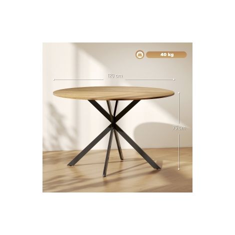 Table à manger ronde en chêne Ø120 cm pour 4 personnes avec pieds en acier et style industriel, pour cuisine et salle à manger (1/5)