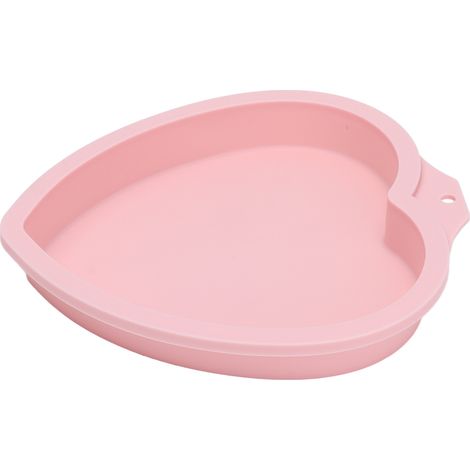 Moule à gâteau réutilisable en silicone rose en forme de cœur, idéal pour la pâtisserie et les desserts. Parfait pour la maison et la cuisine. (1/5)